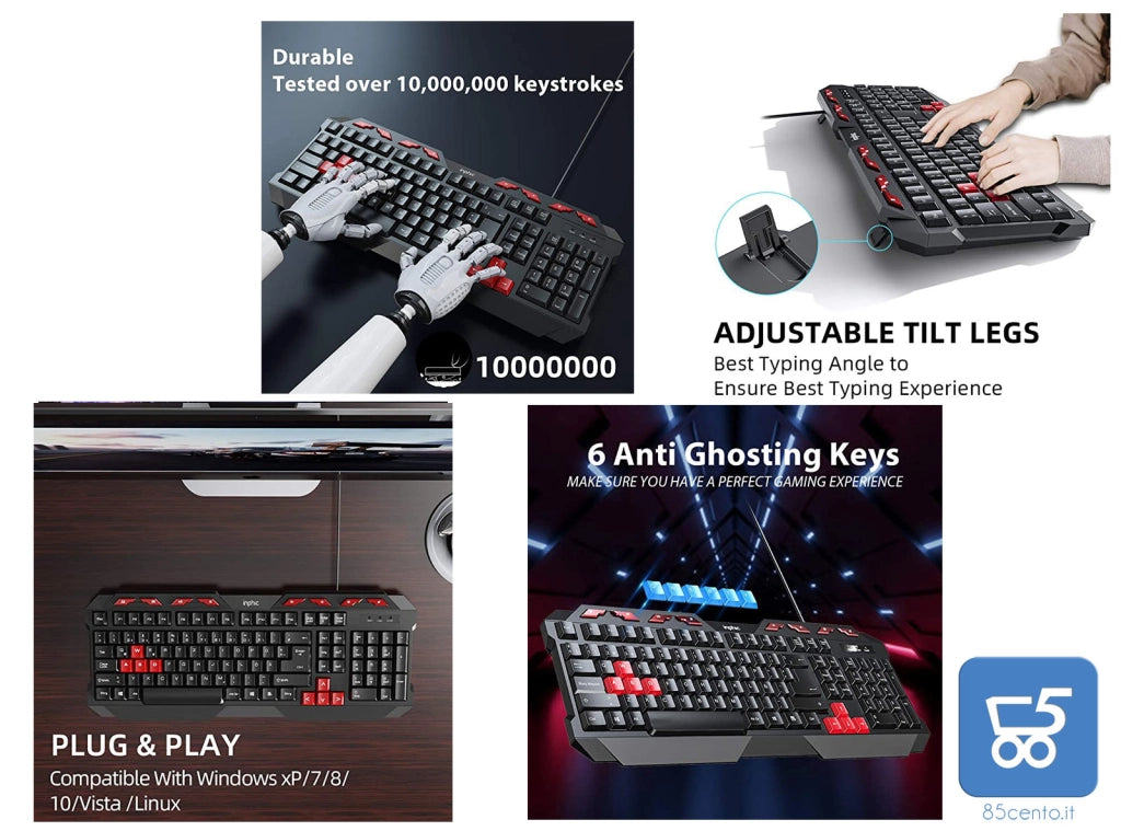 Tastiera Gaming Inphic V610 USB 112 Tasti QWERTY Italiano Anti-Ghosting Plug & Play da gioco