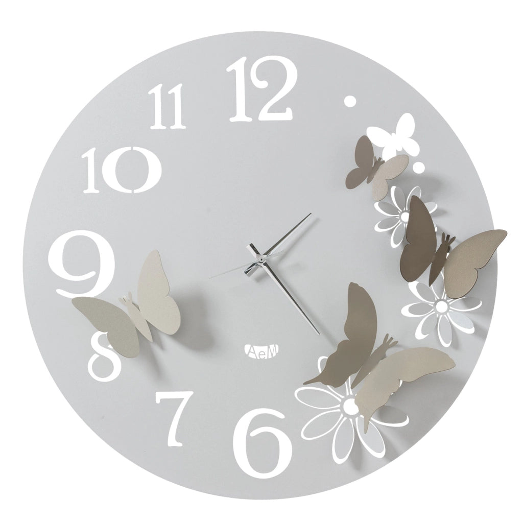 Orologio da parete particolare Butterfly Flowers grande Sabbia e Bronzo