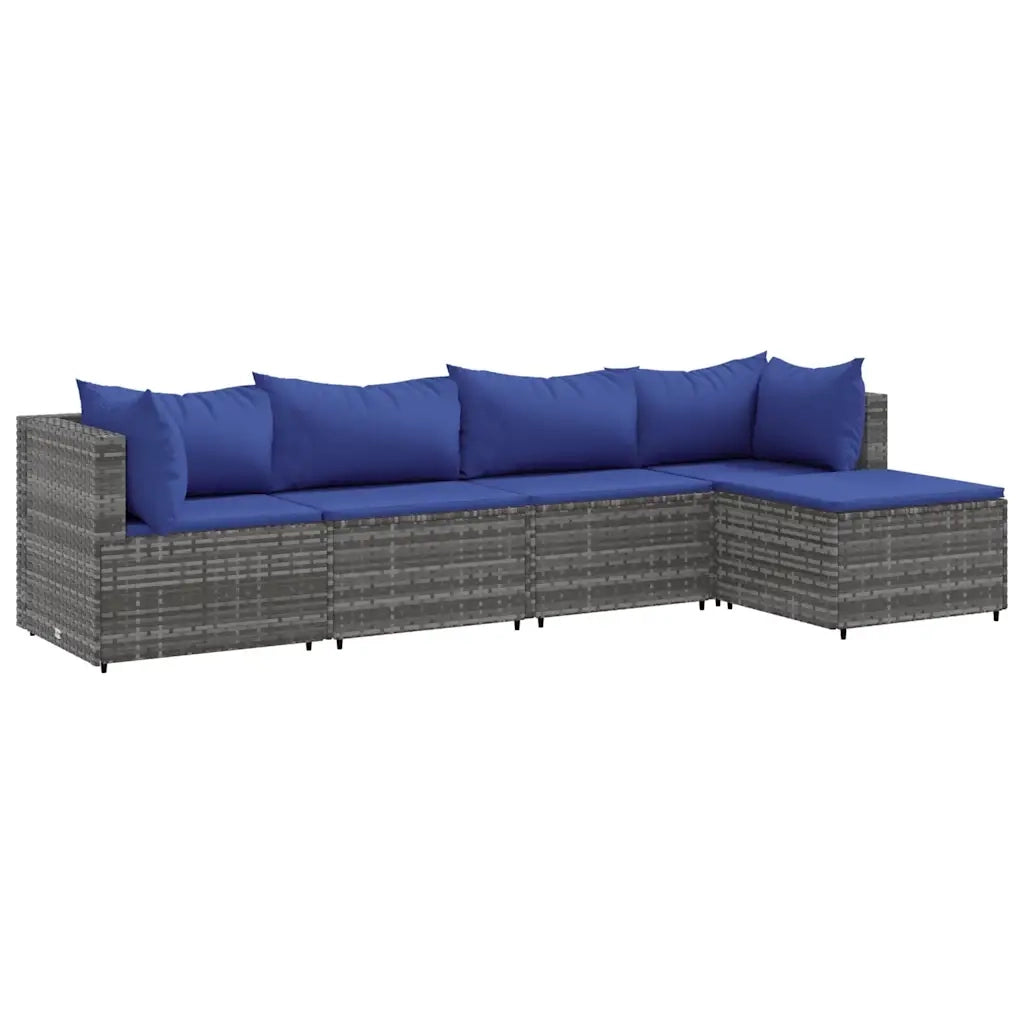 Set Divani da Giardino 5 pz con Cuscini in Polyrattan Grigio
