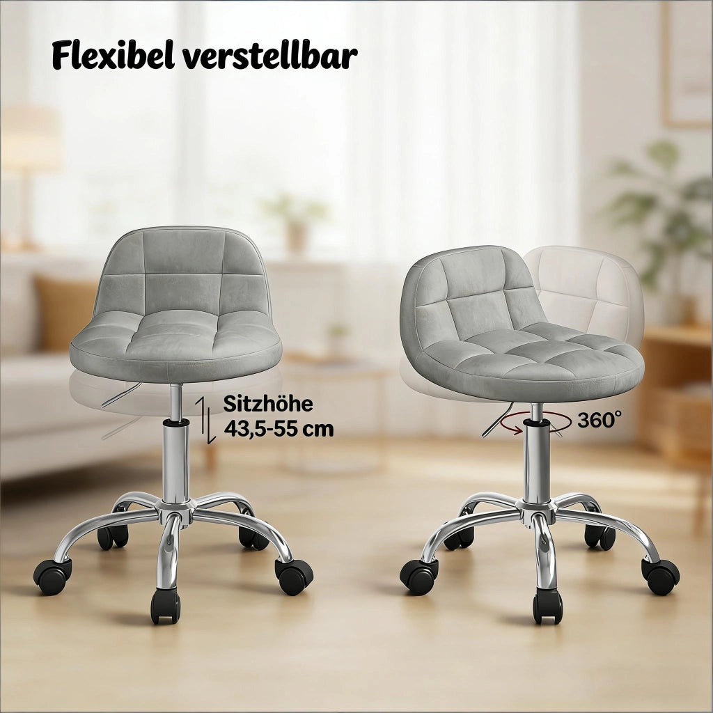 SEDIA Ufficio girevole regolabile in altezza in velluto grigio chiaro con ruote
