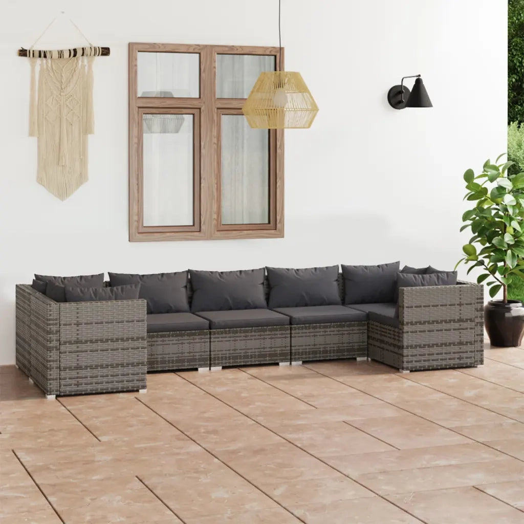 Set Divani da Giardino 7 pz con Cuscini in Polyrattan Grigio 3101957