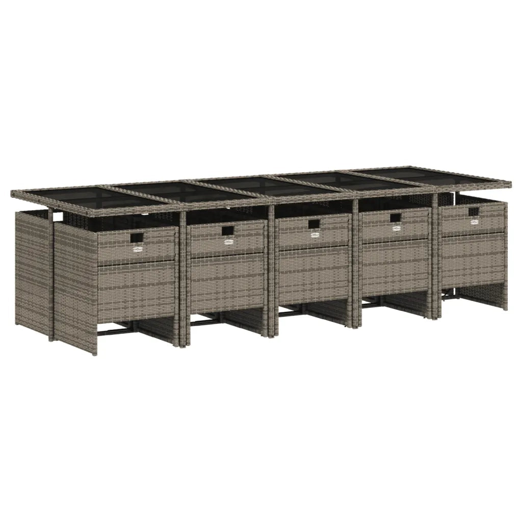 Set da Pranzo da Giardino 11pz con Cuscini in Polyrattan Grigio