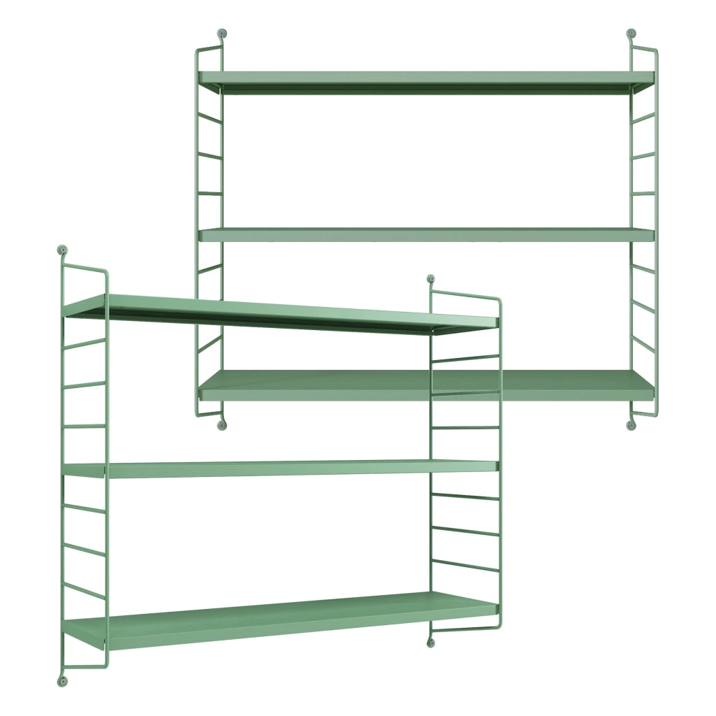 Set di 2 Scaffali da Parete Strängnäs a 3 Ripiani Regolabili  50 x 60 x 15 cm Acciaio Verde Pastello [en.casa]