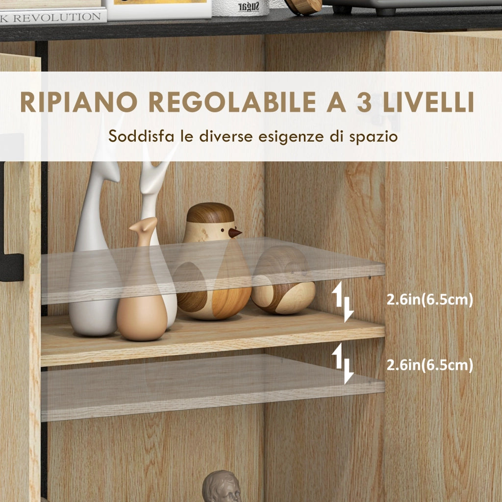 Credenza con 2 Ante e 2 Cassetti ¨C Zephmum ¨C Legno Noce e Nero 90x30x75.5cm