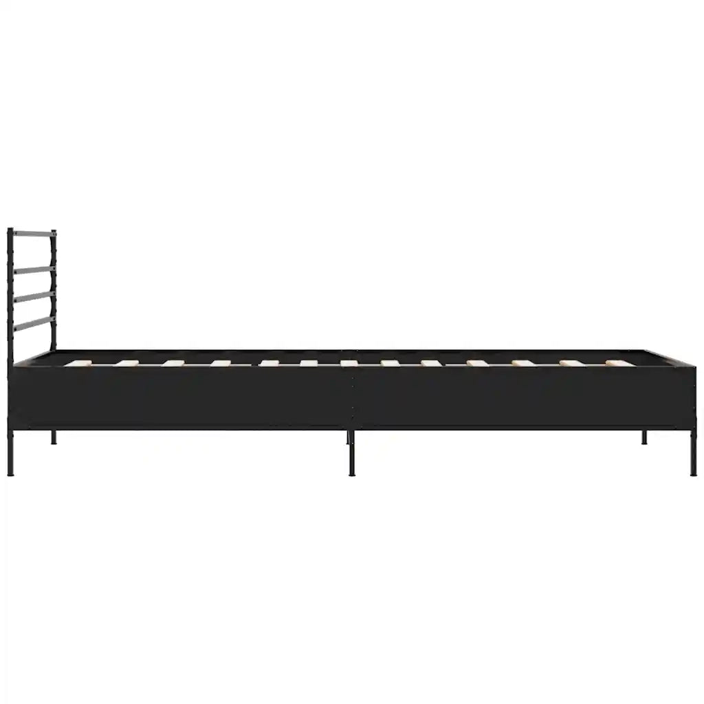 Letto singolo | Letto per adulti | Giroletto Nero 100x200 cm in Legno Multistrato e Metallo
