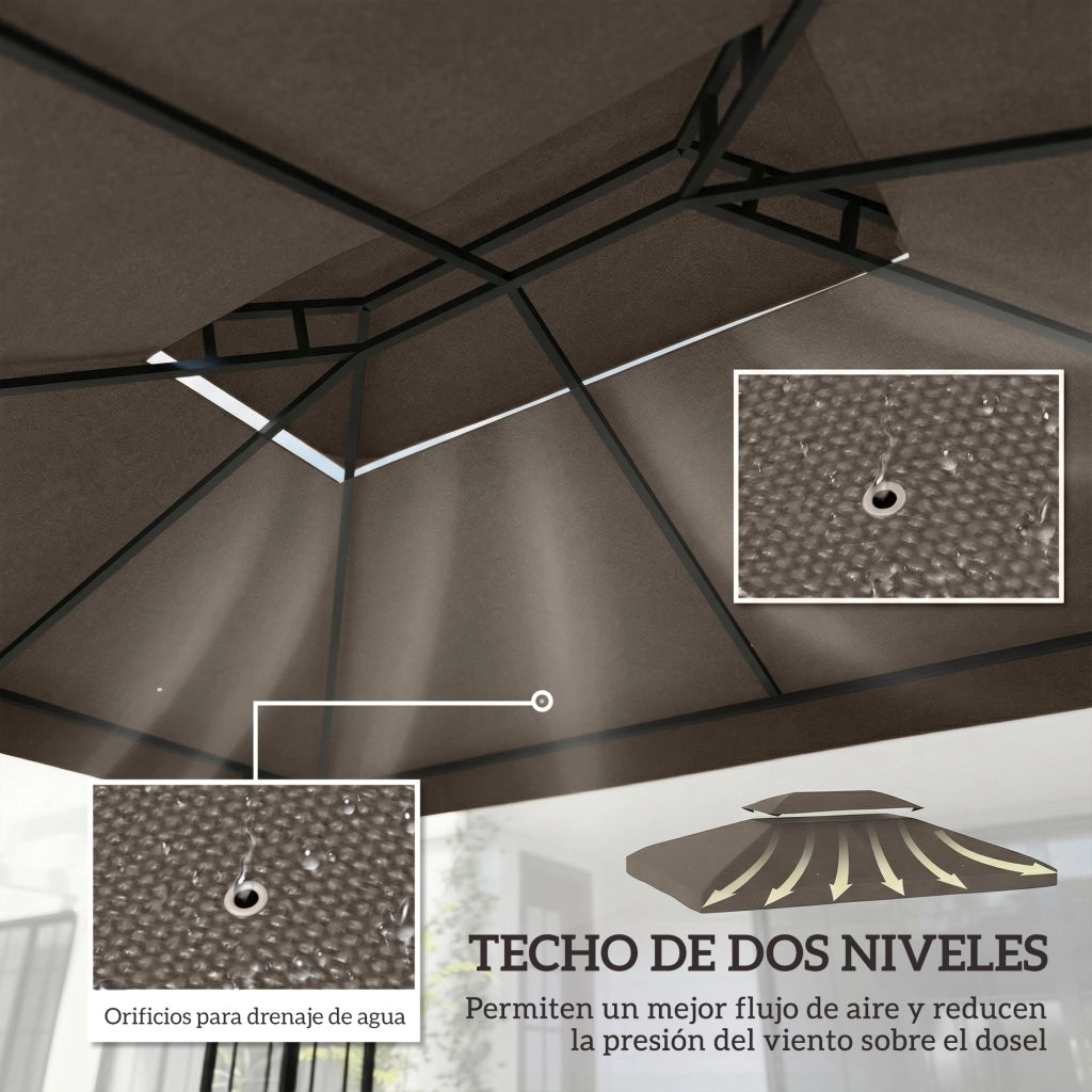 Toldo da Giardino 4x3 m ¨C zephmum ¨C Marrone, Protezione UV, Doppio Tetto
