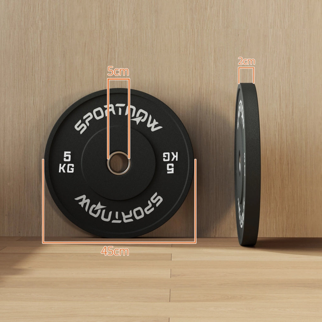 Set 2 Dischi Pesi da 5kg in Gomma con Foro da 2"/5 cm per Manubri e Bilancieri Nero