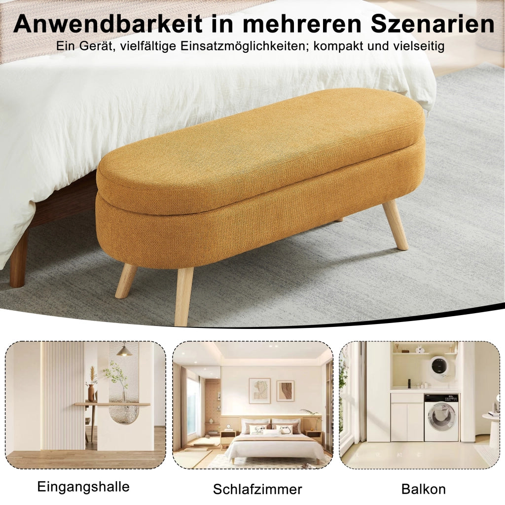 Panca contenitore con scomparto di stoccaggio in chenille gialla per camera da letto ingresso e soggiorno 110 cm