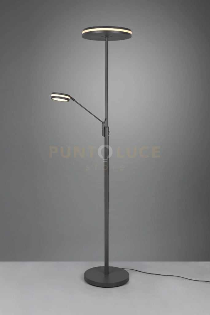 FRANKLIN PIANTANA LED 35W 4100lm- 6,5W 650lm, 2700+3200+4000K CON LAMPADA LETTURA METALLO ANTRACITE CON REGOLAZIONE INTENSITA' TOUCH DIMMER + REGOLAZIONE LUCE CALDA, NATURALE E FREDDA E FUNZIONE MEMORIZZAZIONE H. 180CM