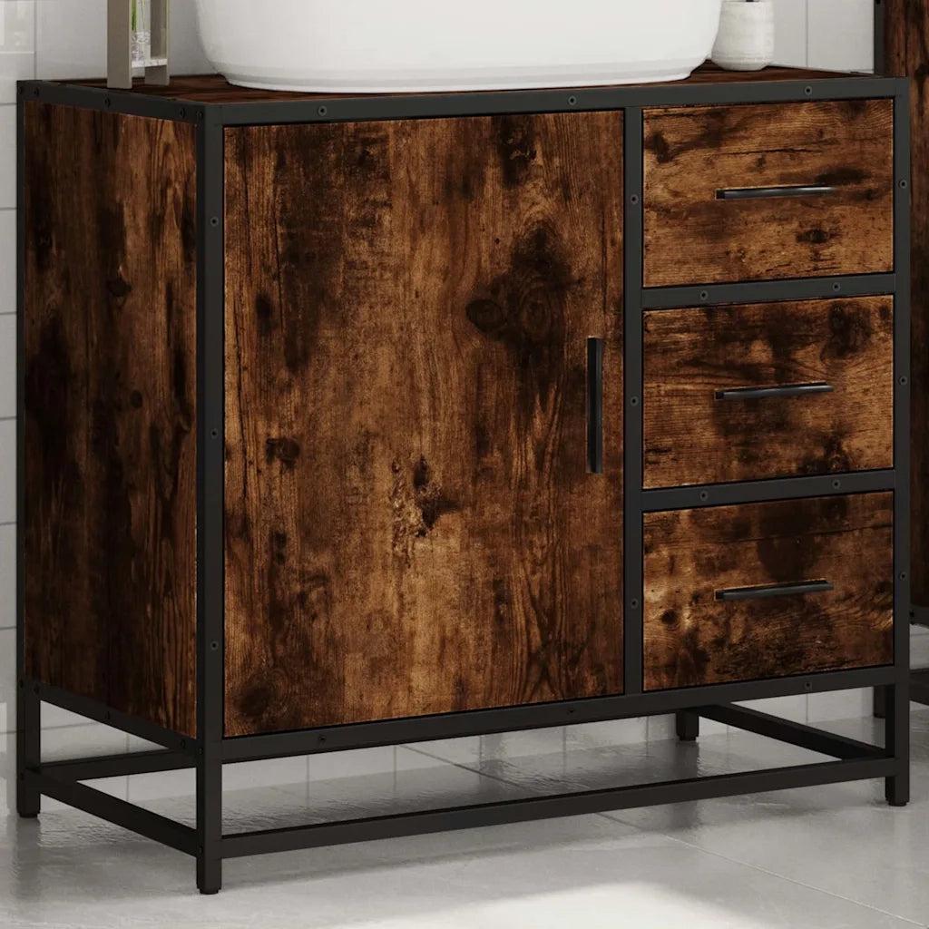 Mobile Lavabo Bagno Rovere Fumo 65x33x60 cm Legno Multistrato 849276