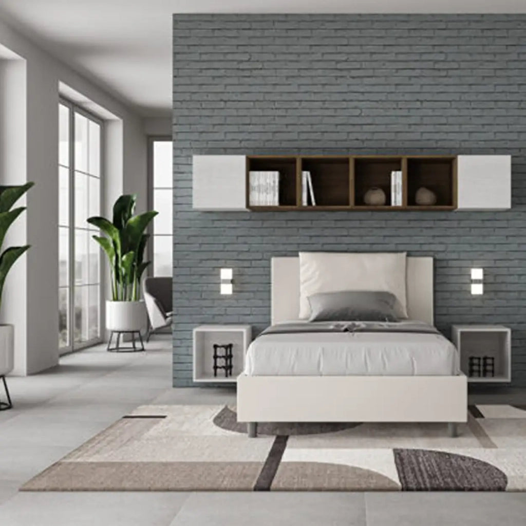 Letto una piazza e mezza con rete imbottito 120x200 similpelle bianco Antea