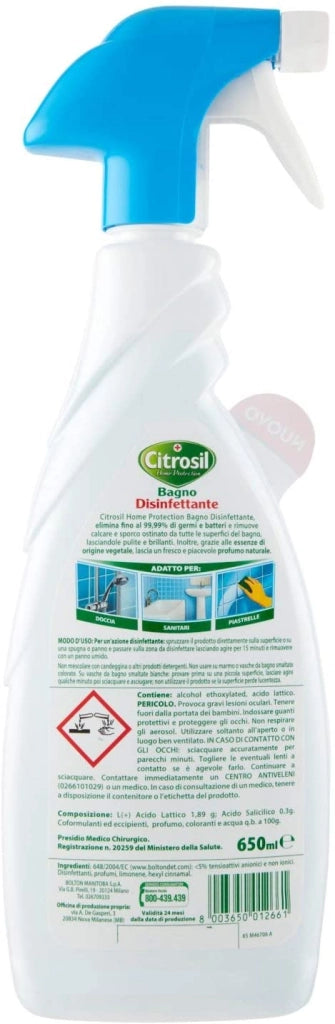 CITROSIL BAGNO DETERGENTE DISINFETTANTE SPRAY IN FORMATO DA 650 ML