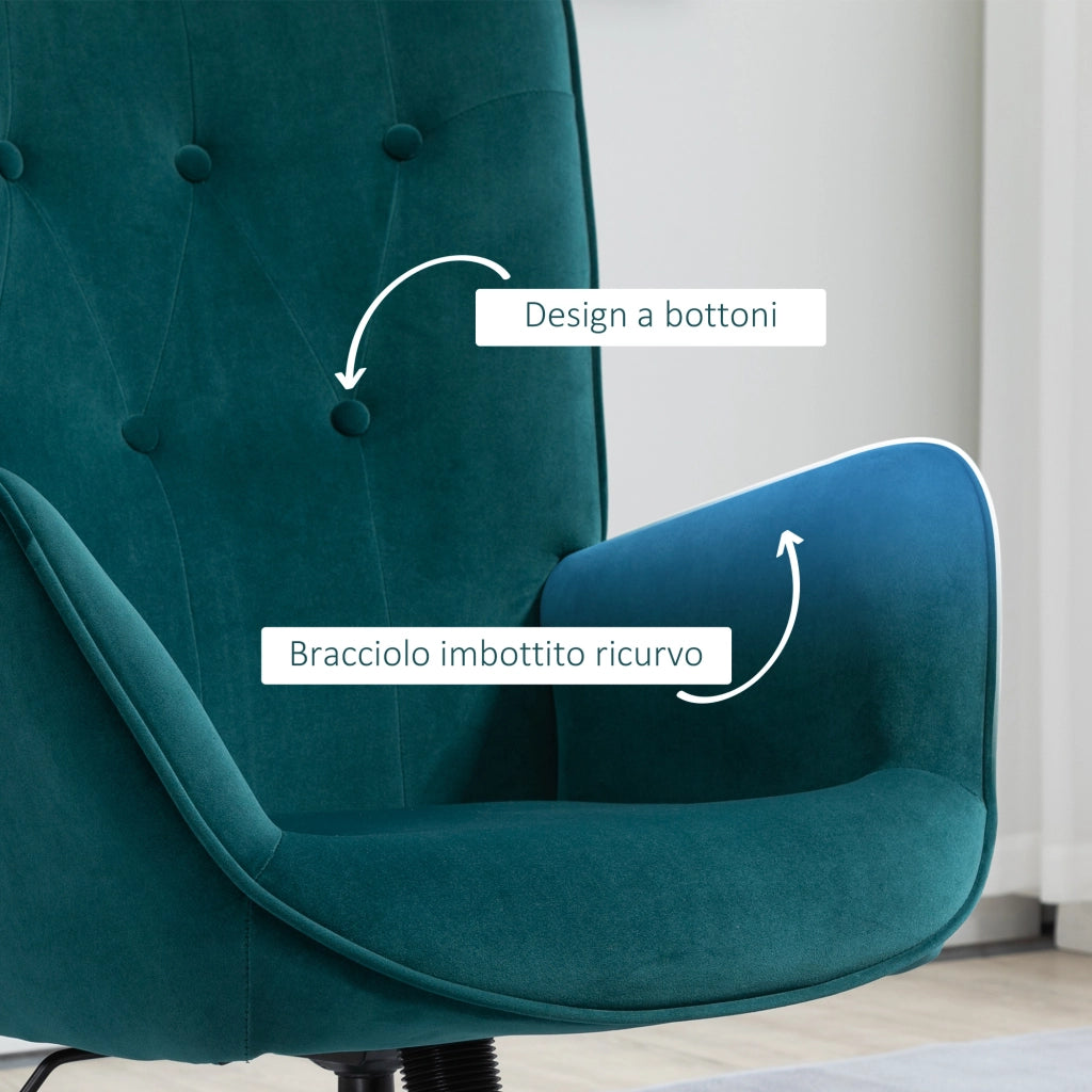 EasyComfort Poltrona per Ufficio e Salotto in Velluto, Girevole con Braccioli e Altezza Regolabile, Blu