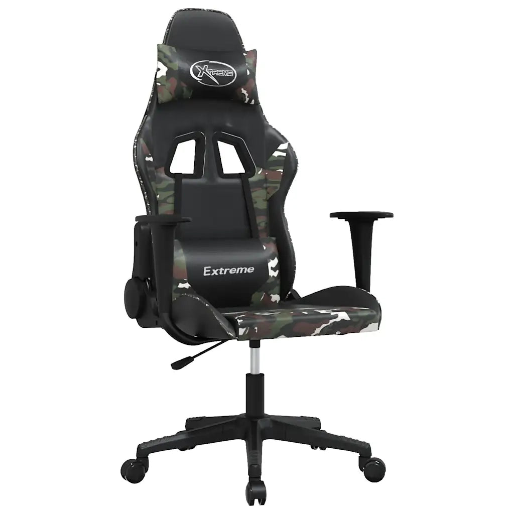 Sedia da Gaming | Sedia da e-sports Massaggiante Nero e Mimetico in Similpelle