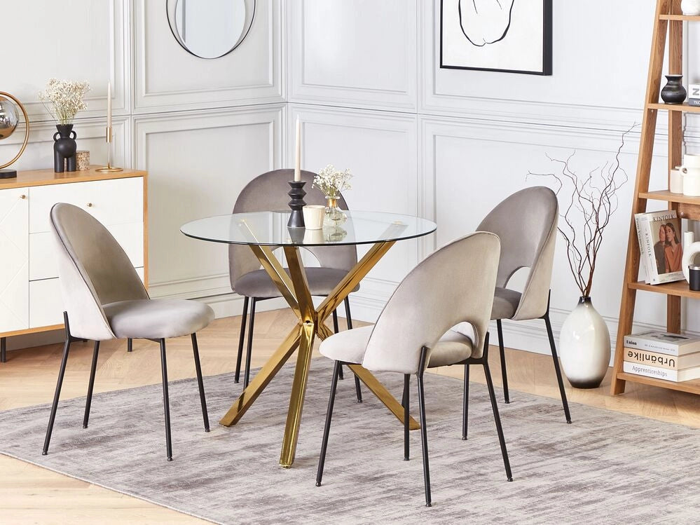 Tavolo da pranzo piano in vetro temperato dorato rotondo ⌀ 90 cm capienza 4 persone Design moderno