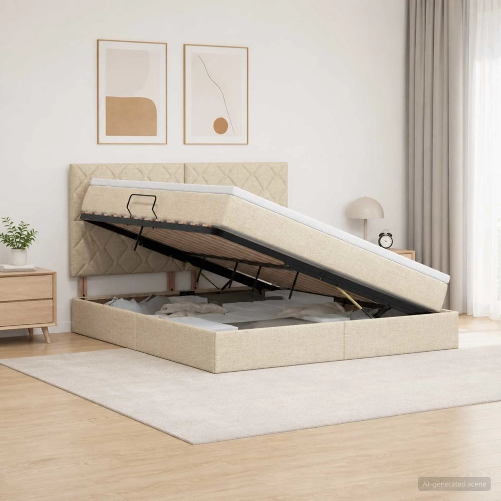 Letto con contenitore LED e materasso Crema 160 x 200 cm 3460021