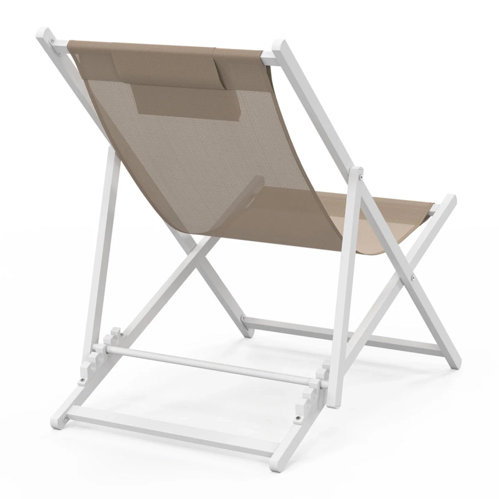 IDMarket - Set di 2 sedie in metallo bianco LOTA in tessuto textilene beige