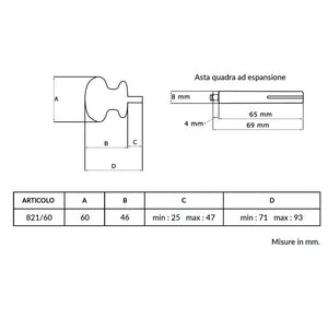 Maniglia su rosetta tonda SAGUATTI  821/60KQ in alluminio bianco lucido