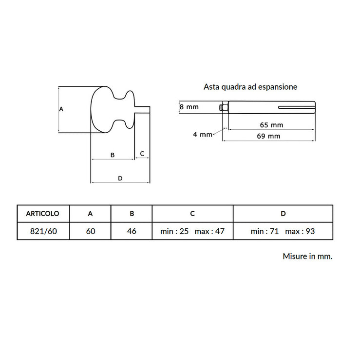 Maniglia su rosetta tonda SAGUATTI  821/60QQ in alluminio nero lucido