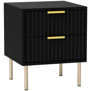 Comodino con 2 cassetti ¨C Xylo ¨C nero, piedi in acciaio, design moderno