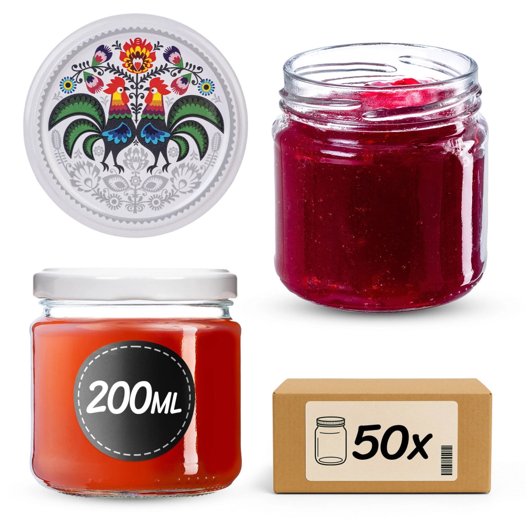 KADAX Vasetti per conserva Lerma 200ml 50pz 66mm + coperchi "Folklore con gallo"