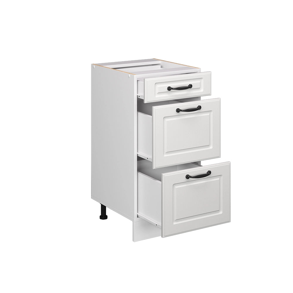 Mobiletto base per cucina R-Line Bianco rustico/Bianco 40 cm con cassetti, senza piano di lavoro Vicco