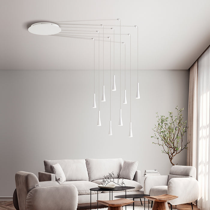 Lampadario Minimal Cone Metallo Bianco Acrilico 9 Luci Led 7W 3000K