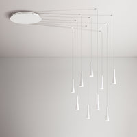 Lampadario Minimal Cone Metallo Bianco Acrilico 9 Luci Led 7W 3000K