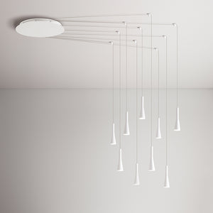 Lampadario Minimal Cone Metallo Bianco Acrilico 9 Luci Led 7W 3000K