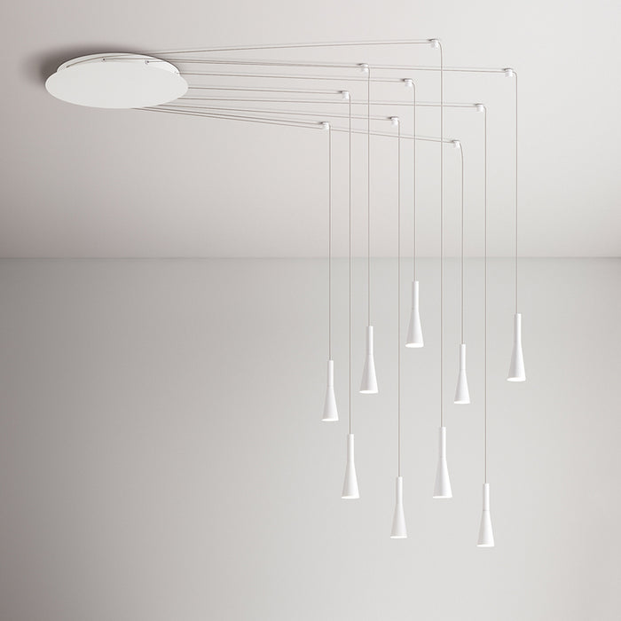 Lampadario Minimal Cone Metallo Bianco Acrilico 9 Luci Led 7W 3000K