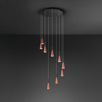 Lampadario Minimal Cone Metallo Oro Acrilico Nero 9 Luci Led 7W 3000K