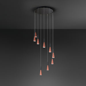 Lampadario Minimal Cone Metallo Oro Acrilico Nero 9 Luci Led 7W 3000K