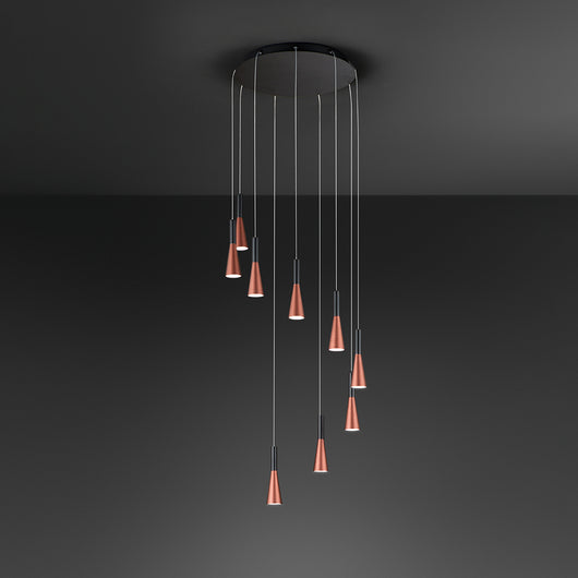 Lampadario Minimal Cone Metallo Oro Acrilico Nero 9 Luci Led 7W 3000K