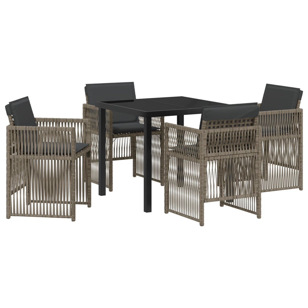 Set da Pranzo da Giardino  5 Pezzi con Cuscini Grigio Polyrattan