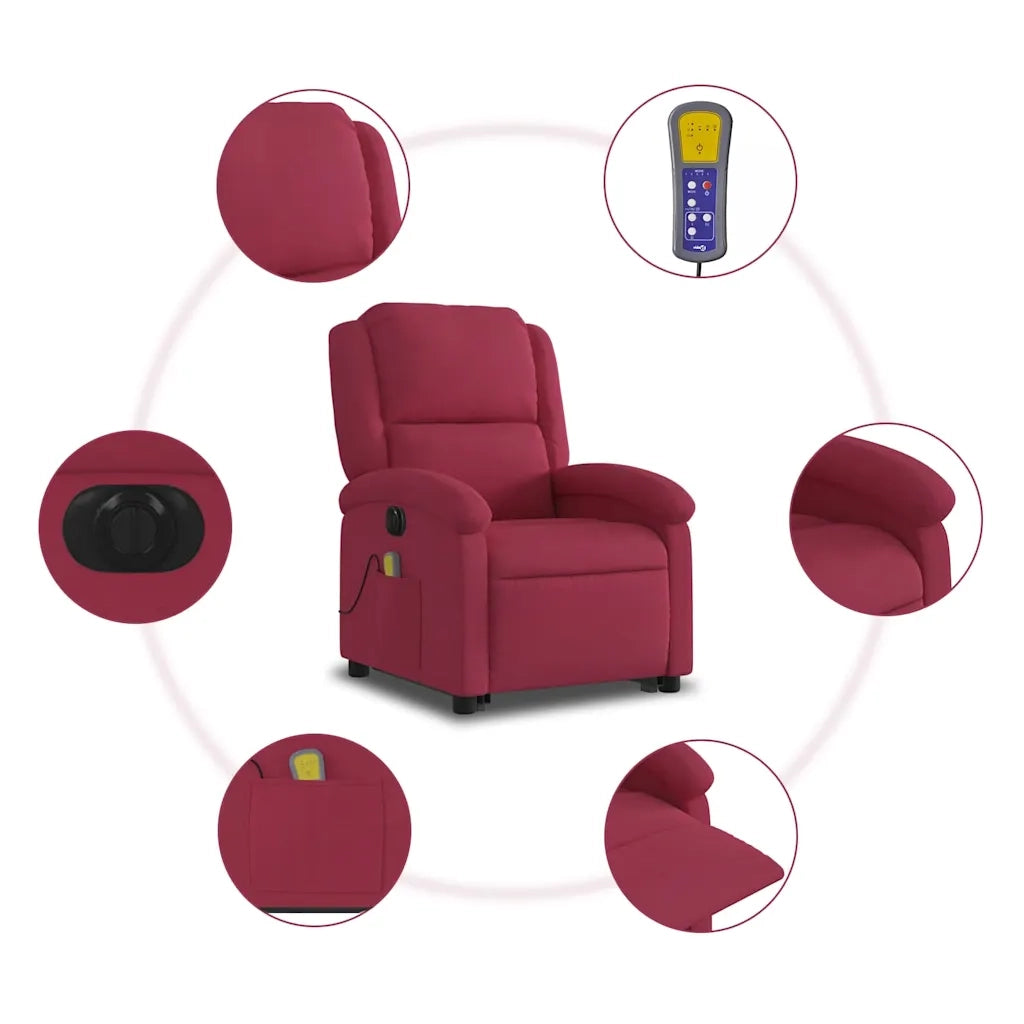 Poltrona Alzapersona Massaggiante Elettrica Rosso Vino Velluto 3204338