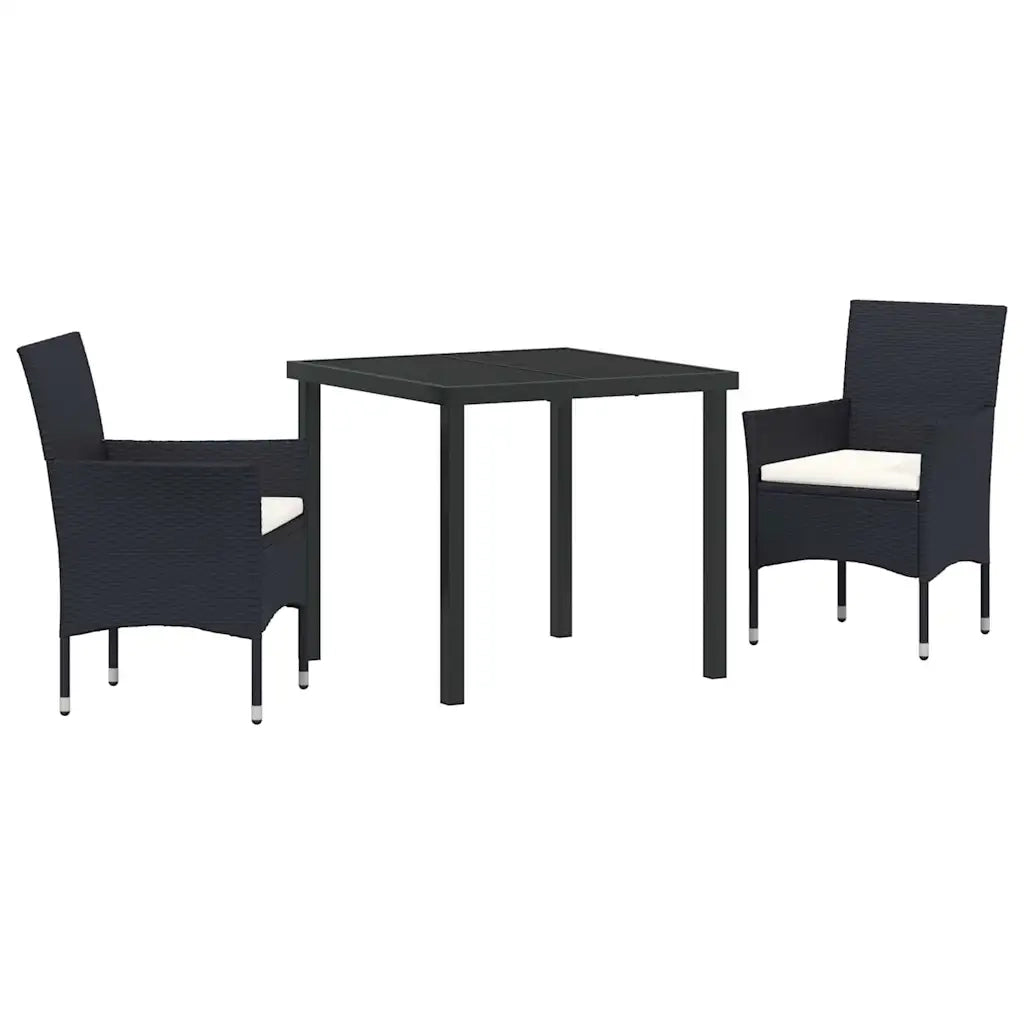 Set da Pranzo per Giardino con cuscino 3 pcs Nero polyrattan 3379723
