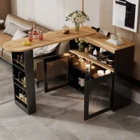 Moderno tavolo da bar allungabile, con spazio di stoccaggio, Rotabile, 138-193×39×105 cm, Nero