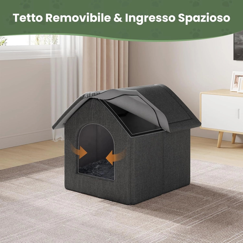 Cuccia per Gatti Cani,Casetta per Animali Domestici con Cuscino,Cuccia per Cani da Esterno Resistente all'inverno, Impermeabile e Resistente alle Intemperie per Animali Randagi 60x55x60cm