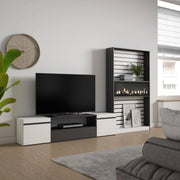 Mobile TV, Soggiorno, 310x35x186cm, Per TV fino a 80", Camino elettrico, Bianco e nero RF2845