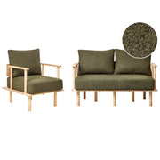 Set da salotto Tessuto verde scuro Boucle Struttura con gambe in legno Divano 2 posti Divano e Poltrona Soggiorno