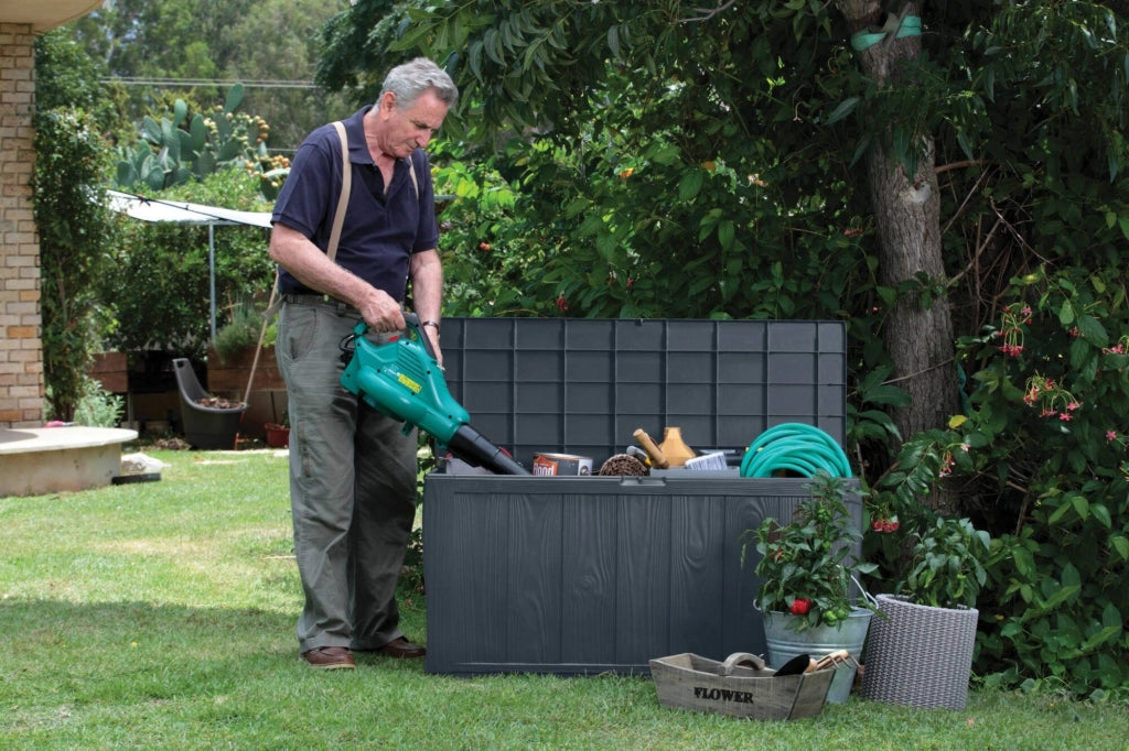 Cassapanca outdoor Airdrie, Baule da giardino, Contenitore da esterno, Panchina contenitore da esterno, 117x45 h58 cm, Marrone