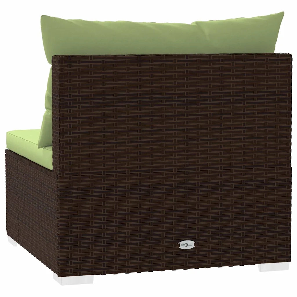 Divano Centrale da Giardino con Cuscini in Polyrattan Marrone cod mxl 70750