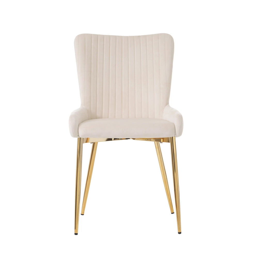 Set di 4 sedie da pranzo in velluto beige con gambe oro