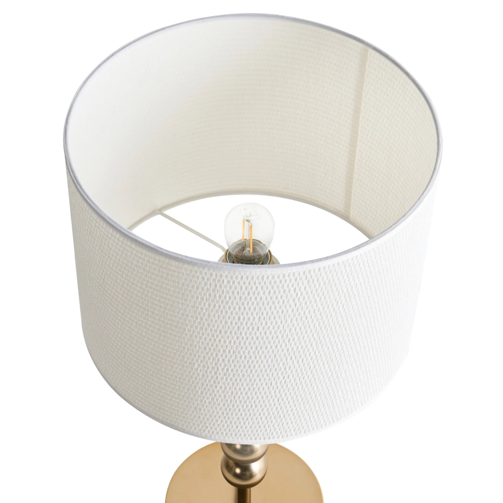 Lampada da tavolo in ottone e ferro con paralume a tamburo in tessuto Lampada da comodino in stile moderno di metà secolo