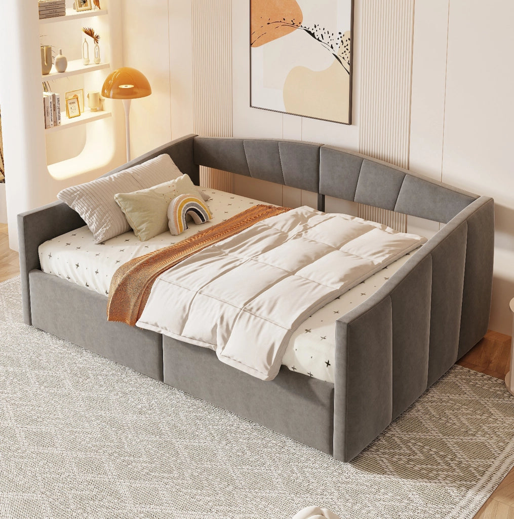Divano letto imbottito 140x200 cm con contenitore idraulico; velluto grigio; rete a doghe