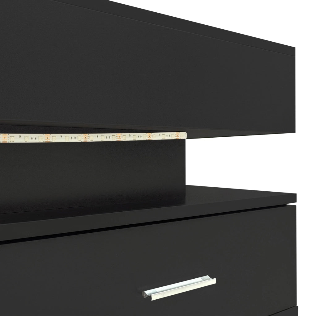 Tavolino da salotto nero idraulico con LED Bluetooth, 2 cassetti, 100x50x44 cm