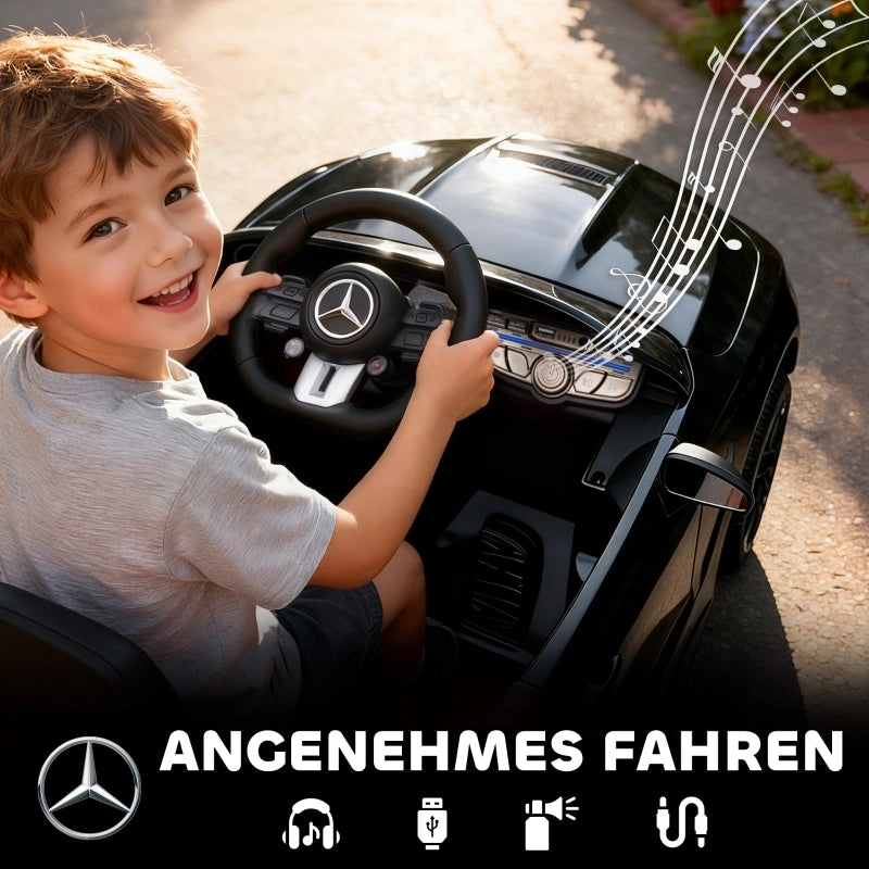 Macchina elettrica per bambini, design Mercedes, motore 12V, telecomando, luci a LED, musica, per bambini dai 3 ai 6 anni, nera