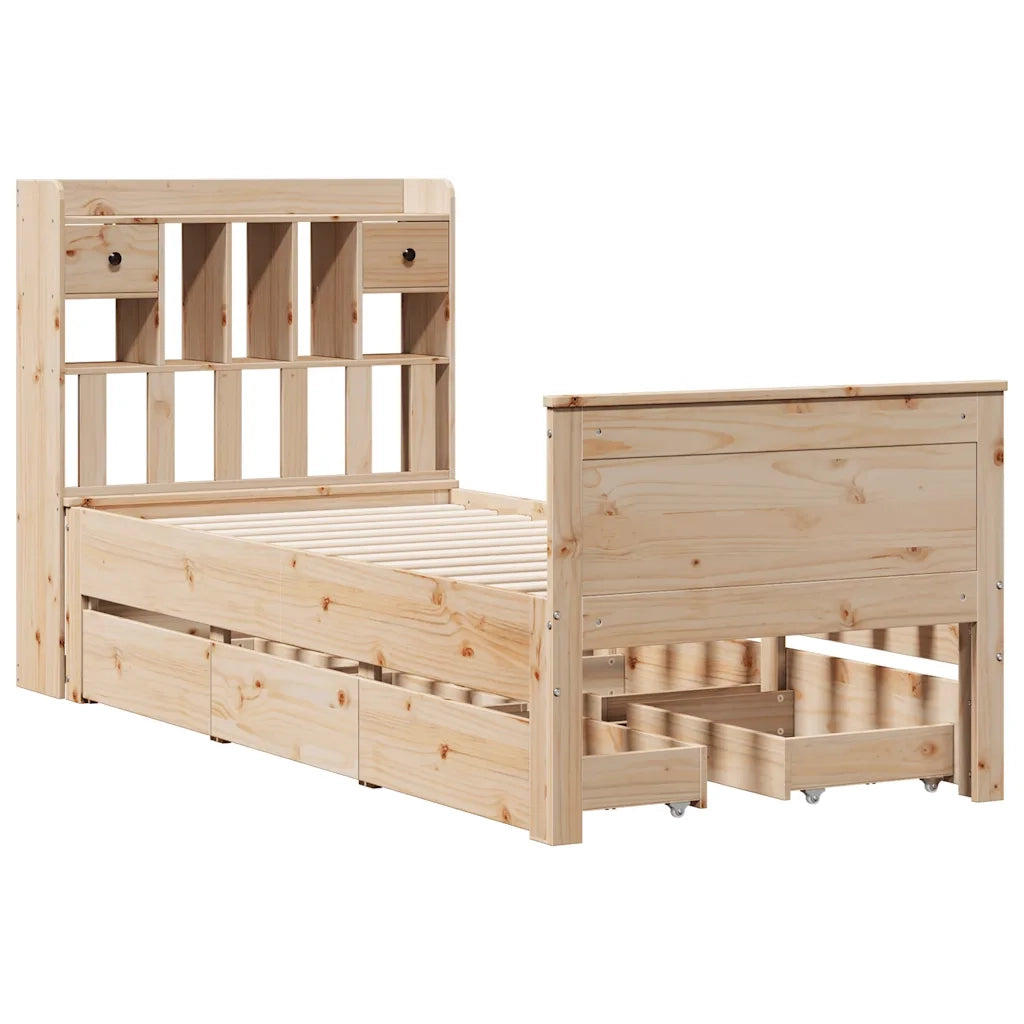 Letto Libreria senza Materasso 90x190 cm Legno Massello Pino 3308942