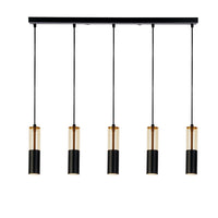 Lampadario Moderno Merrygold Acciaio Nero Ambra 5 Luci Gu10