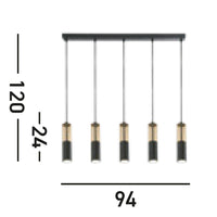 Lampadario Moderno Merrygold Acciaio Nero Ambra 5 Luci Gu10